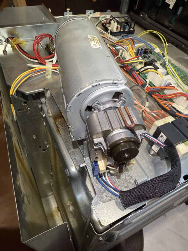 The blower is outside, just needs to be reconnected.